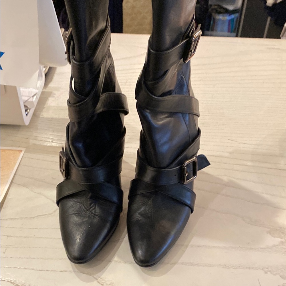 Manolo Blahnik Black Leather Moto Boots